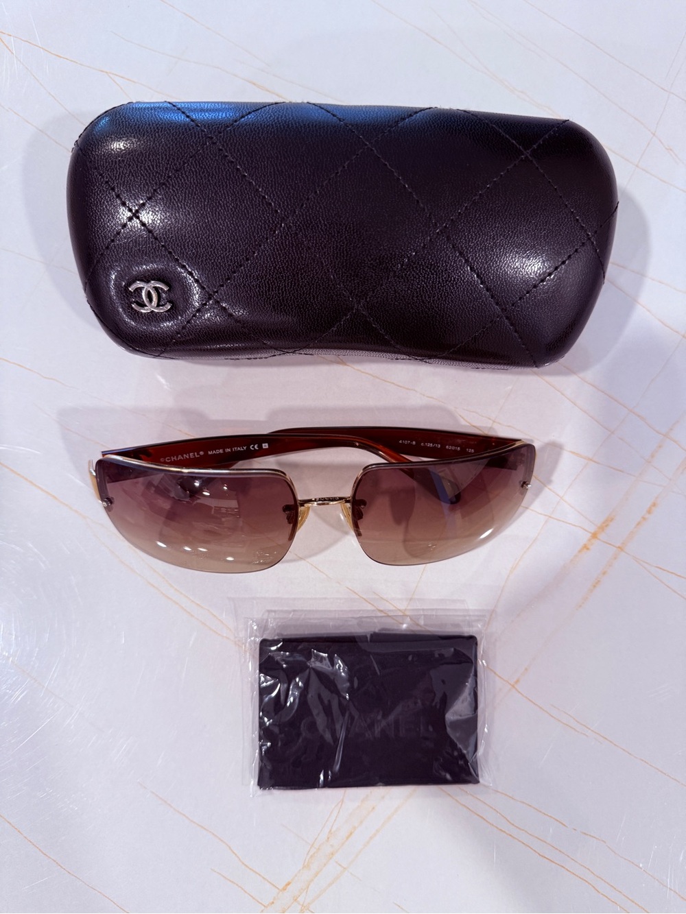 Chanel Brown Gradient Lens Sunglasses with Quilted Case